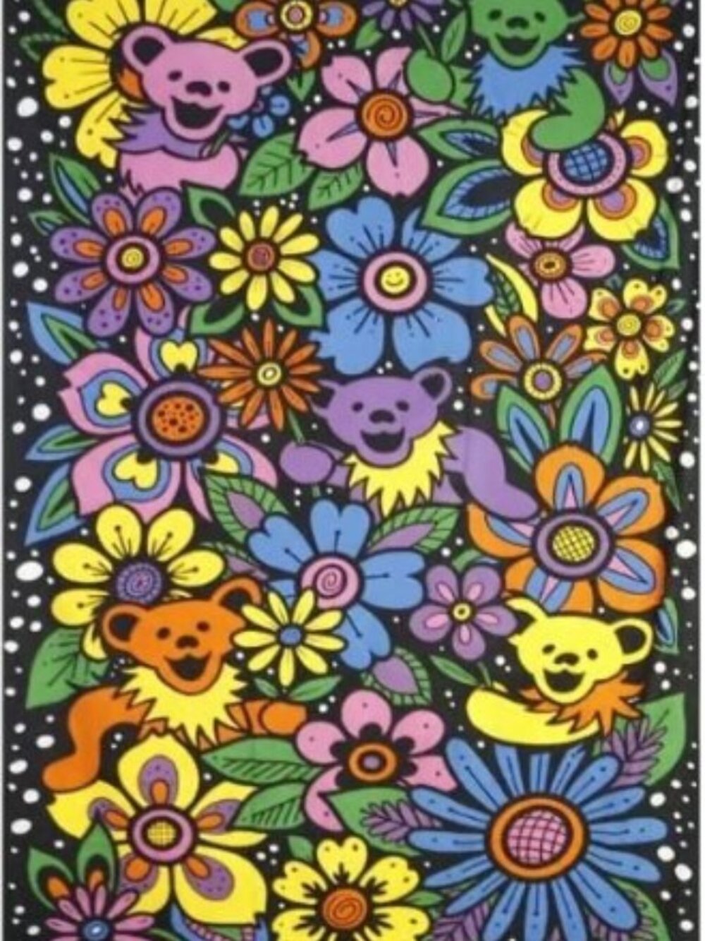 Grateful Dead 3D Flower Bears Tapestry ~ 30" x 45" ~ Corner Loops ~ Brand New!